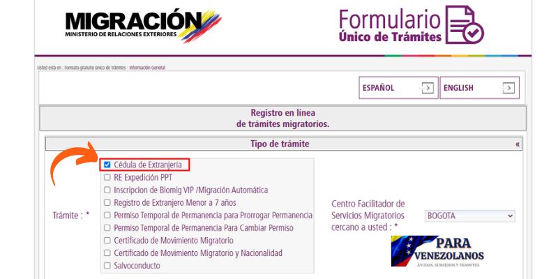 Formulario Único de Trámites para venezolanos en colombia cedula de extranjeria
